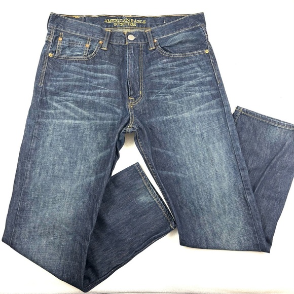 American Eagle 100% Cotton Whiskered Midrise Relaxed Straight Mens Jeans (33/34) - Picture 1 of 15